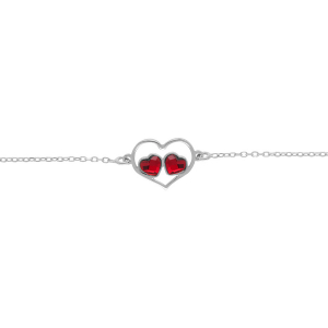 BRACELET ARGENT RHODIÉ COEUR AJOURÉ ET 2 OXYDES ROUGES 15+3CM