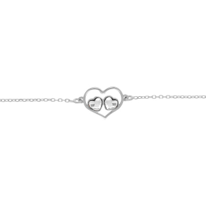 BRACELET ARGENT RHODIÉ COEUR AJOURÉ ET 2 OXYDES BLANCS 15+3CM