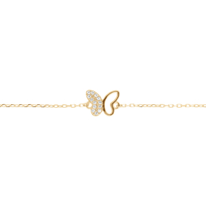 BRACELET ARGENT DORÉ PAPILLON OXYDES BLANCS SERTIS 40+5CM