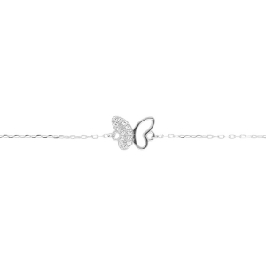 BRACELET ARGENT RHODIÉ PAPILLON OXYDES BLANCS SERTIS 15+3CM