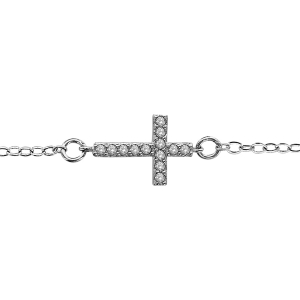 BRACELET ARGENT RHODIÉ MOTIF CROIX COUCHEE OXYDES BLANCS MICRO SERTIS 16+2CM