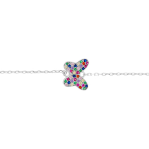 BRACELET ARGENT RHODIÉ PAPILLON OXYDES MULTI COULEURS SERTIS 15+3CM