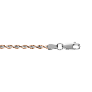 BRACELET ARGENT CHAINE VRILLE 3MM AVEC DORURE ROSE 17CM