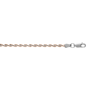 BRACELET ARGENT CHAINE VRILLE 3MM AVEC DORURE ROSE 17CM