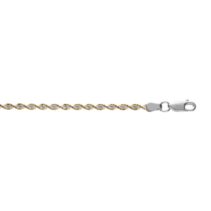 BRACELET ARGENT CHAINE VRILLE 3MM BORDURE DORURE JAUNE  17CM