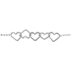 BRACELET ARGENT CHAINE BOULES 5 COEURS 18CM