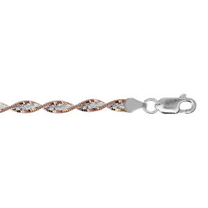 BRACELET ARGENT CHAINE VRILLE 4MM AVEC DORURE ROSE 18CM