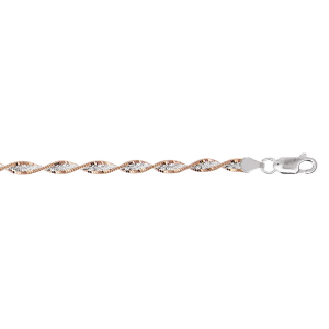 BRACELET ARGENT CHAINE VRILLE 4MM AVEC DORURE ROSE 18CM