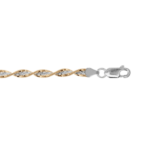 BRACELET ARGENT CHAINE VRILLE 4MM AVEC 2 BORDURES DORURE JAUNE  18CM