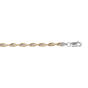 BRACELET ARGENT CHAINE VRILLE 4MM AVEC 2 BORDURES DORURE JAUNE  18CM