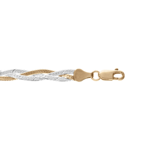 BRACELET ARGENT ET DORURE JAUNE TRESSE 18CM