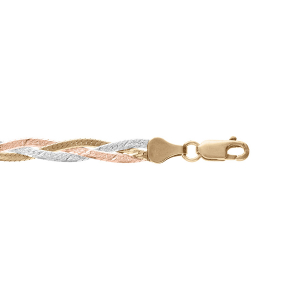 BRACELET ARGENT ET DORURE ROSE ET JAUNE TRESSE 18CM