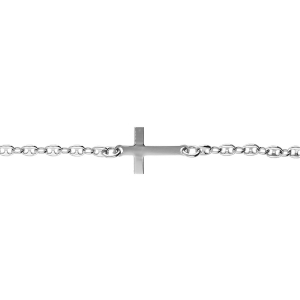BRACELET ARGENT RHODIÉ GRAIN DE CAFÉ CROIX PLATE LISSE 17CM