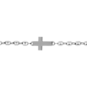 BRACELET ARGENT RHODIÉ GRAIN DE CAFÉ CROIX PLATE LISSE 19CM