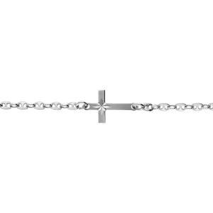 BRACELET ARGENT RHODIÉ GRAIN DE CAFÉ CROIX PLATE LISSE DIAMANTÉ ETOILE 17CM