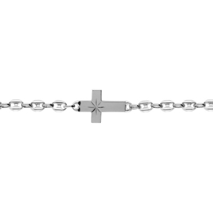 BRACELET ARGENT RHODIÉ GRAIN DE CAFÉ CROIX PLATE LISSE DIAMANTÉ ETOILE 19CM