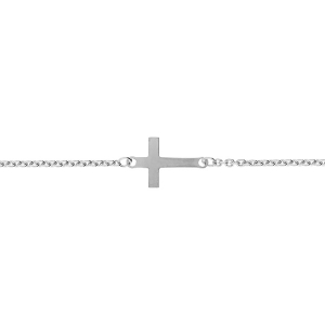 BRACELET ARGENT RHODIÉ MAILLE FORCAT CROIX PLATE LISSE 18CM