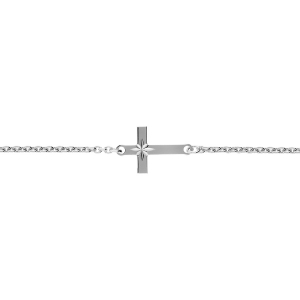 BRACELET ARGENT RHODIÉ MAILLE FORCAT CROIX PLATE LISSE DIAMANTÉ ETOILE 18CM