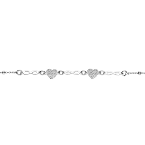 BRACELET ARGENT RHODIÉ COEURS GRANITÉS ET INFINIS  LISSES 16+3CM