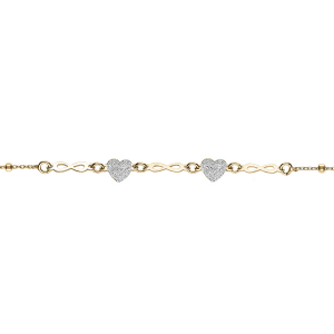 BRACELET ARGENT DORÉ COEURS GRANITÉS ET INFINIS  LISSES 16+3CM