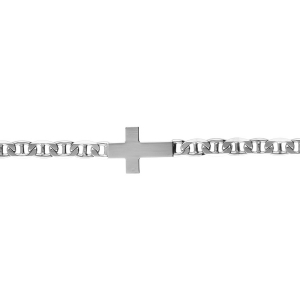 BRACELET ARGENT RHODIÉ MAILLE MARINE CROIX PLATE LISSE 19CM
