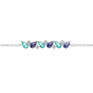 BRACELET ARGENT RHODIÉ NAVETTES BLEU ET BLANCS  16+2CM