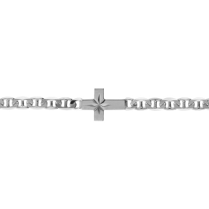 BRACELET ARGENT RHODIÉ MAILLE MARINE CROIX PLATE LISSE DIAMANTÉ ETOILE 19CM