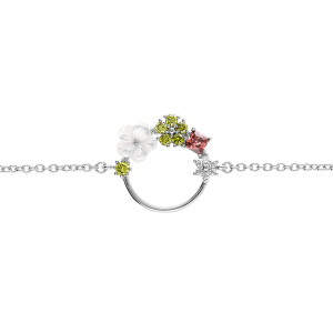 BRACELET ARGENT RHODIÉ JARDIN FLEURI OXYDES MULTI ET FLEUR NACRE 16+2CM