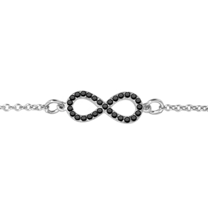 BRACELET ARGENT RHODIÉ FORME HUIT (INFINI) PETIT MODELE PIERRES NOIRES SYNTHETIQUE 16+2CM