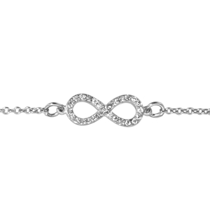 BRACELET ARGENT RHODIÉ FORME HUIT (INFINI) PETIT MODELE PIERRES BLANCHES SYNTHETIQUE 16+2CM
