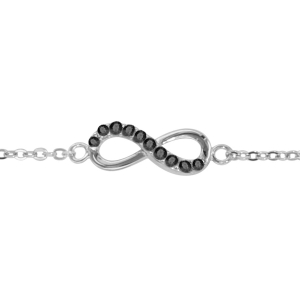 BRACELET ARGENT RHODIÉ FORME HUIT (INFINI) PIERRES NOIRES SYNTHETIQUE SUR LA MOITIE 16+2CM