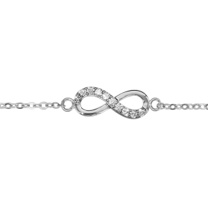BRACELET ARGENT RHODIÉ FORME HUIT (INFINI) PIERRES BLANCHES SYNTHETIQUE SUR LA MOITIE 16+2CM