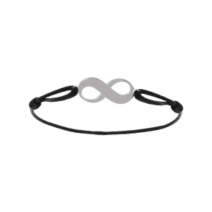 BRACELET ARGENT RHODIÉ CORDON COULISSANT NOIR MOTIF INFINI