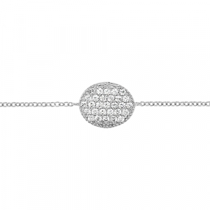 BRACELET ARGENT RHODIÉ FORME OVALE OXYDES BLANCS SERTIS 16+2CM