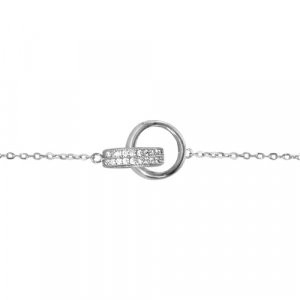 BRACELET ARGENT RHODIÉ 2 ANNEAUX OXYDES BLANCS SERTIS 16+2CM