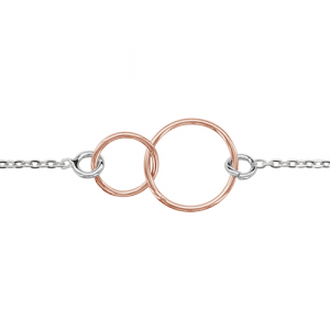 BRACELET ARGENT PLATINÉ MOTIF DOUBLE ALLIANCES DORURE ROSE 16+3CM
