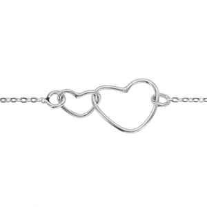 BRACELET ARGENT RHODIÉ MOTIF DOUBLE COEURS 16+3CM