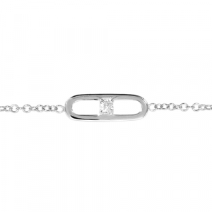 BRACELET ARGENT RHODIÉ ELEMENT RECTANGULAIRE EVIDE OXYDE SERTI BLANC 16+3CM