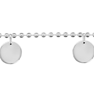 BRACELET ARGENT BOULES AVEC 2 MEDAILLES RONDES  16+3CM