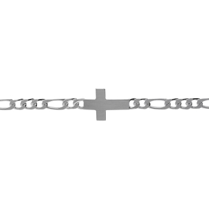 BRACELET ARGENT SATINÉ 1+3  4MM  CROIX PLATE LISSE 18CM