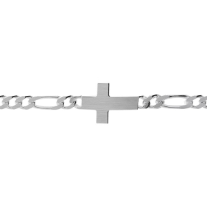 BRACELET ARGENT SATINÉ 1+3  5MM  CROIX PLATE LISSE 19CM