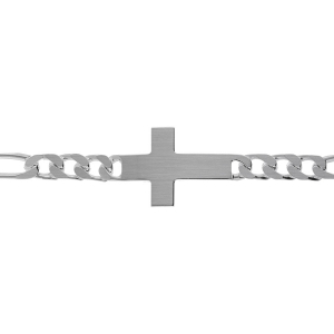BRACELET ARGENT SATINÉ 1+3  6MM  CROIX PLATE LISSE 20CM