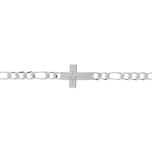 BRACELET ARGENT 1+3  4MM  CROIX PLATE LISSE DIAMANTÉ ETOILE 18CM