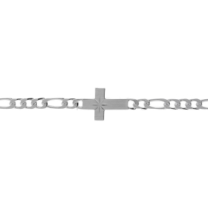 BRACELET ARGENT 1+3  4MM  CROIX PLATE LISSE DIAMANTÉ ETOILE 18CM