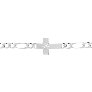 BRACELET ARGENT PASSIVÉ 1+3  5MM  CROIX PLATE LISSE DIAMANTÉ ETOILE 19CM