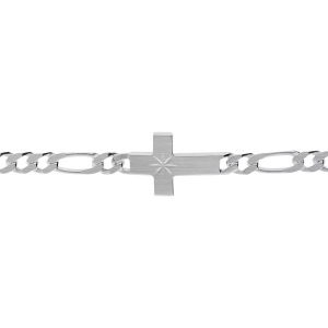 BRACELET ARGENT SATINÉ 1+3  5MM  CROIX PLATE LISSE DIAMANTÉ ETOILE 19CM