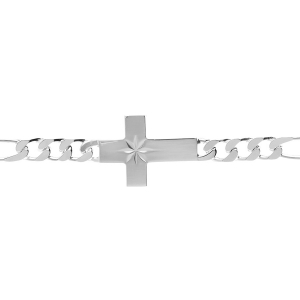 BRACELET ARGENT PASSIVÉ 1+3  6MM  CROIX PLATE LISSE DIAMANTÉ ETOILE 20CM