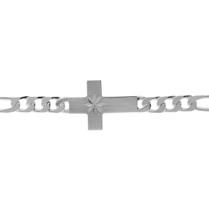 BRACELET ARGENT SATINÉ 1+3  6MM  CROIX PLATE LISSE DIAMANTÉ ETOILE 20CM