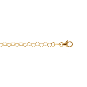 BRACELET ARGENT DORÉ  CHAINE MAILLE FORME COEUR 3MM 13+2CM