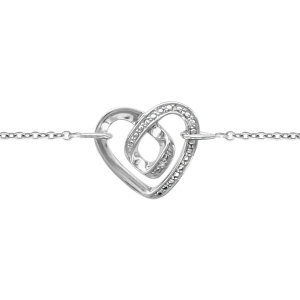 BRACELET ARGENT RHODIÉ COEUR OXYDES BLANCS 16+3CM